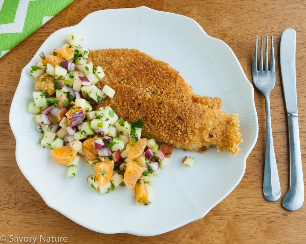 Tortilla Crusted Catfish with Apple Cucumber Clementine Salsa
