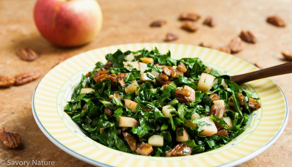 Quick Cooked Collards with Apple and Pecans
